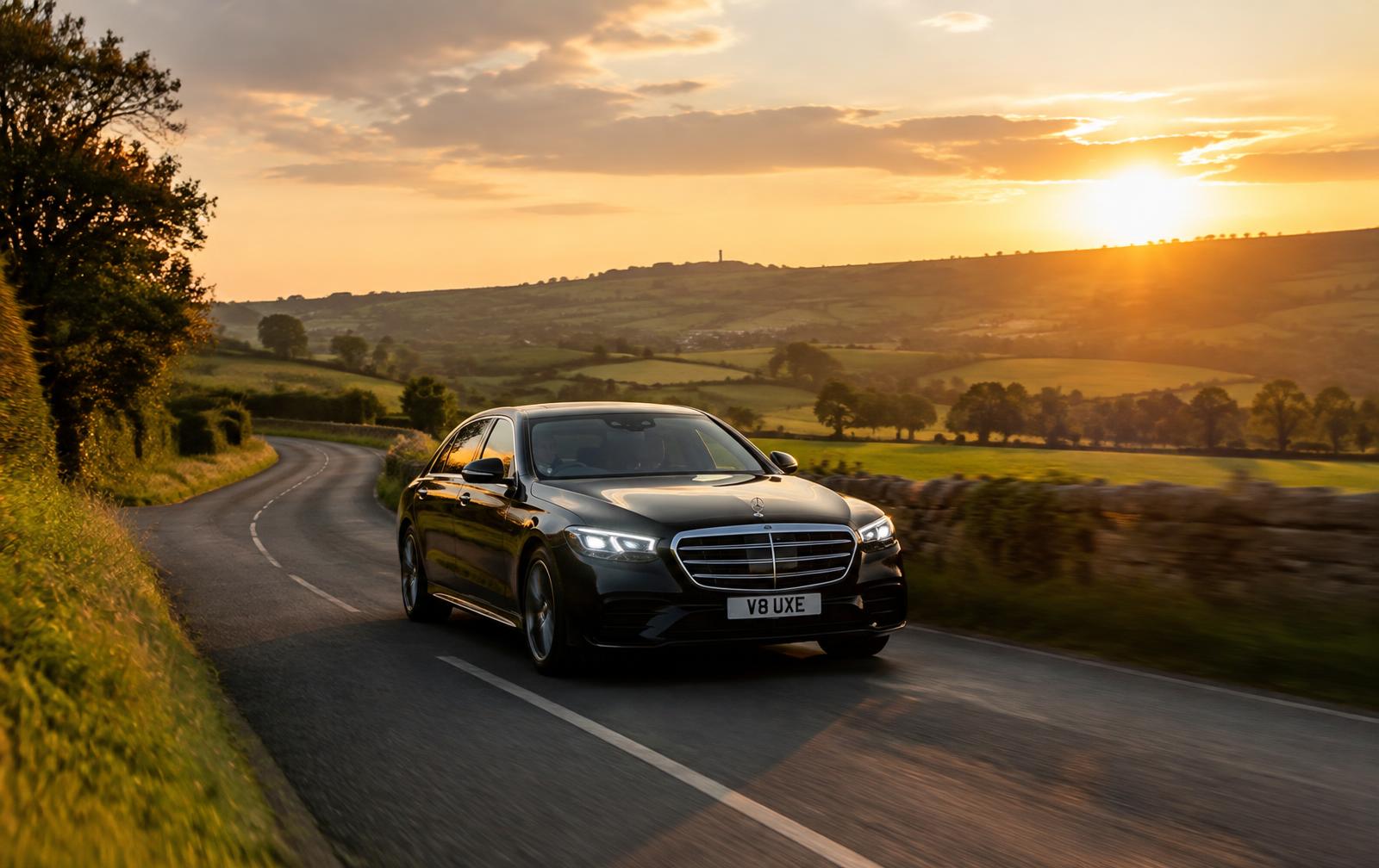 J Cabs executive car on a Somerset country road